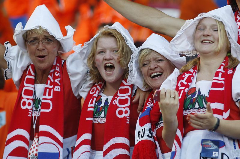 Soccer fans wait for start of Euro 2008 quarter-final  between Russia and Netherlands in Basel
