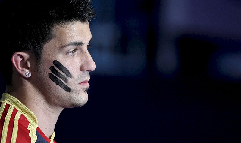 Villa, auténtico 'cazagoles' de la selección, que ha marcado en los últimos seis partidos, lucía sus pinturas de guerra.
