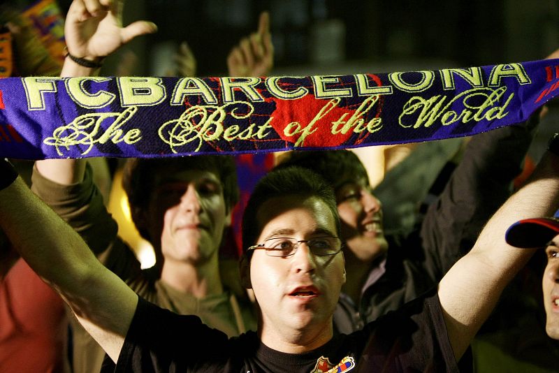 Barcelona's supporters celebrate after their team was crowned Spanish first division champions