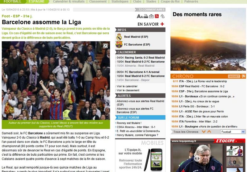 "El Barcelona mata la Liga" titula el francés 'L'Equipe'