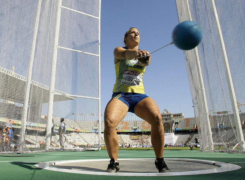 Andersson of Sweden competes in women's hammer throw qualifications at European Athletics Championships in Barcelona
