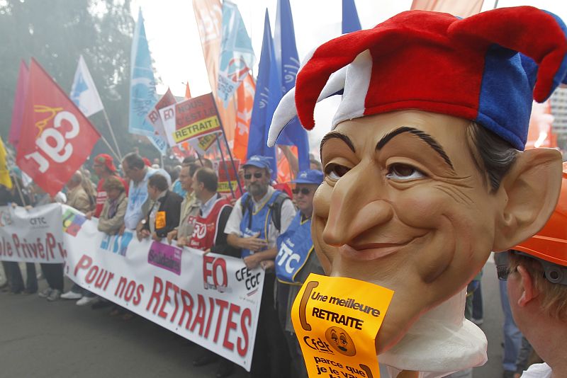 Private and public sector workers demonstrate over pension reforms in Lille