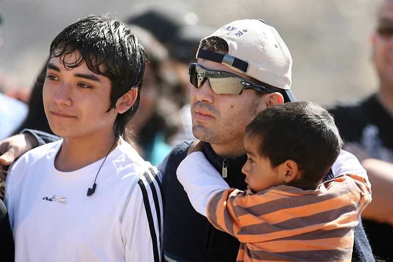 Rescued Chilean miner Alex Vega is seen as he arrives at the San Jose mine