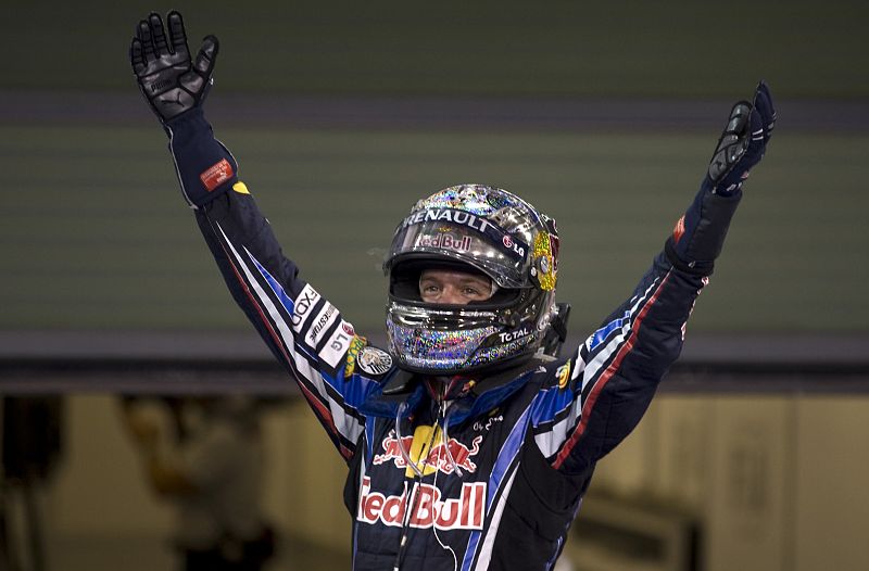 Vettel of Germany  celebrates his championship win at the Abu Dhabi F1 Grand Prix at Yas Marina circuit in Abu Dhab