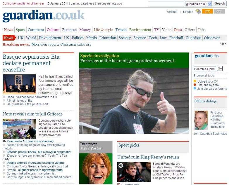 "El grupo separatista ETA declara un alto al fuego permanente", es la portada de The Guardian.