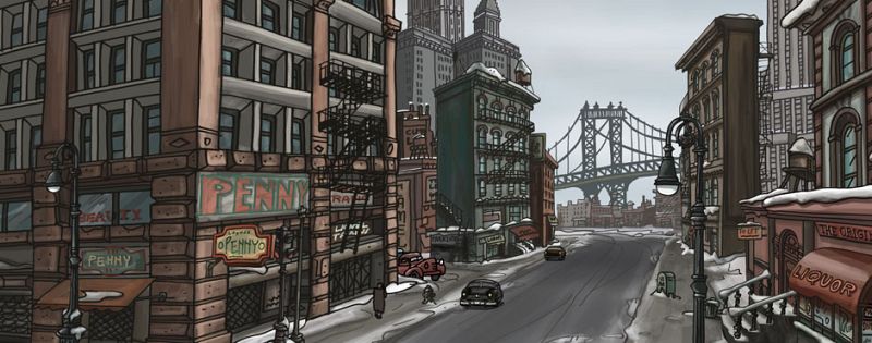 Vista invernal del Manhattan Bridge