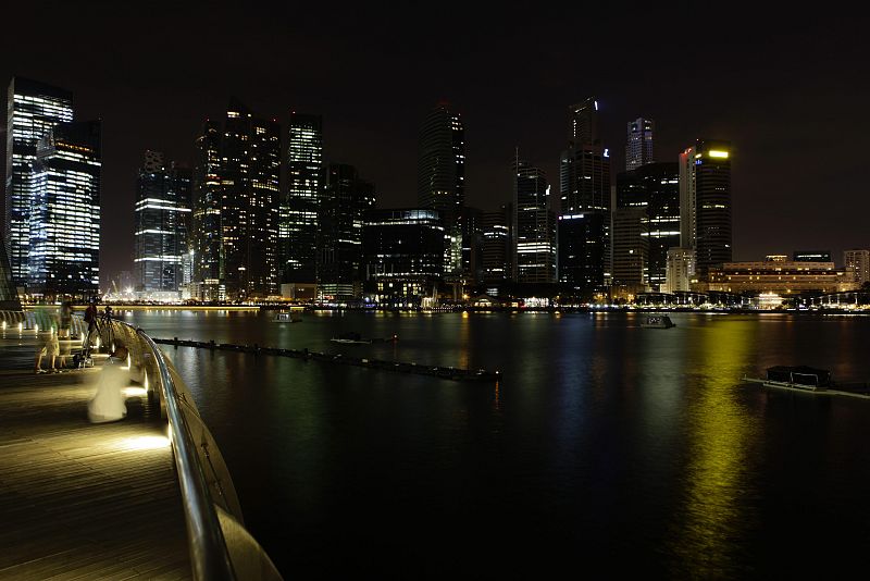 The skyscrapers of Singapore's central business district are pictured during Earth Hour