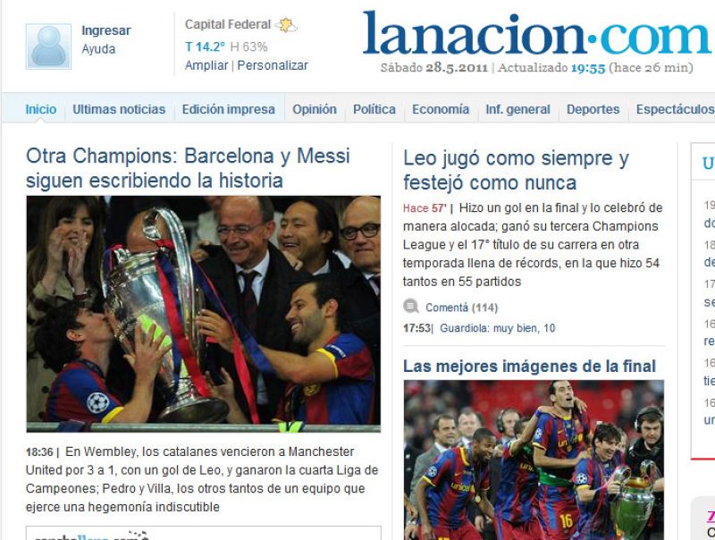 El argentino La Nación destaca la historia que están escribiendo Barça y Messi.