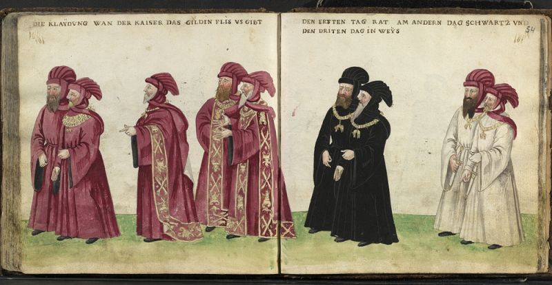 Códice de Trajes, Res 285. Hacia 1547. Plumilla y coloreada a la aguada sobre papel. Biblioteca Nacional, Madrid.