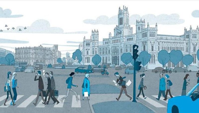Ilustración de Juan Berrio para el libro 'Plaza de Cibeles, Madrid'