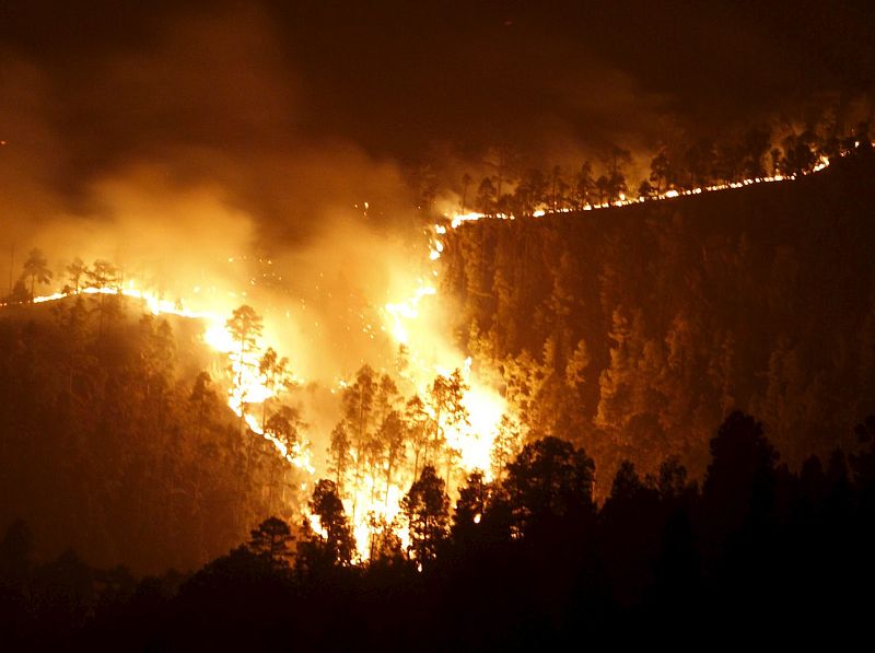Una columna de fuego avanza por las cumbres del municipio de Vilaflor