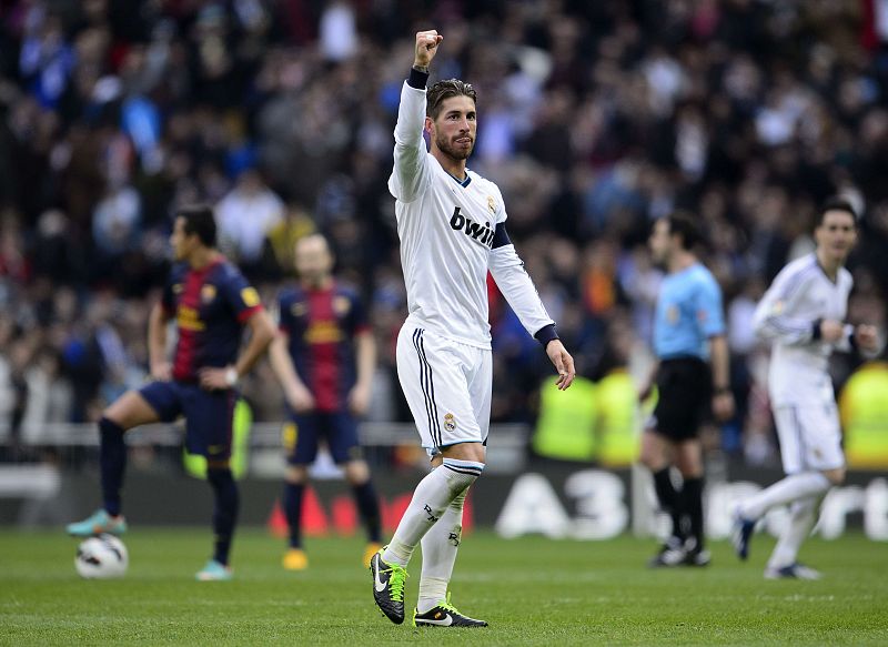 Sergio Ramos celebra el segundo gol del Real Madrid.