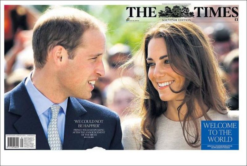 'The Times', con una fotografía en horizontal y a toda página, titula: "Bienvenido al mundo".