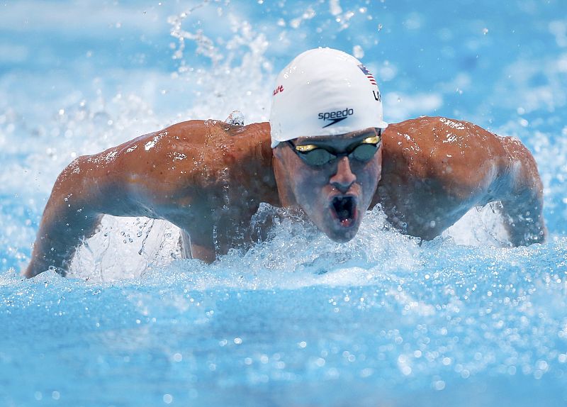 Ryan Lochte esta mañana en la serie de clasificación de los 100m mariposa de los Mundiales de Natación de Barcelona.