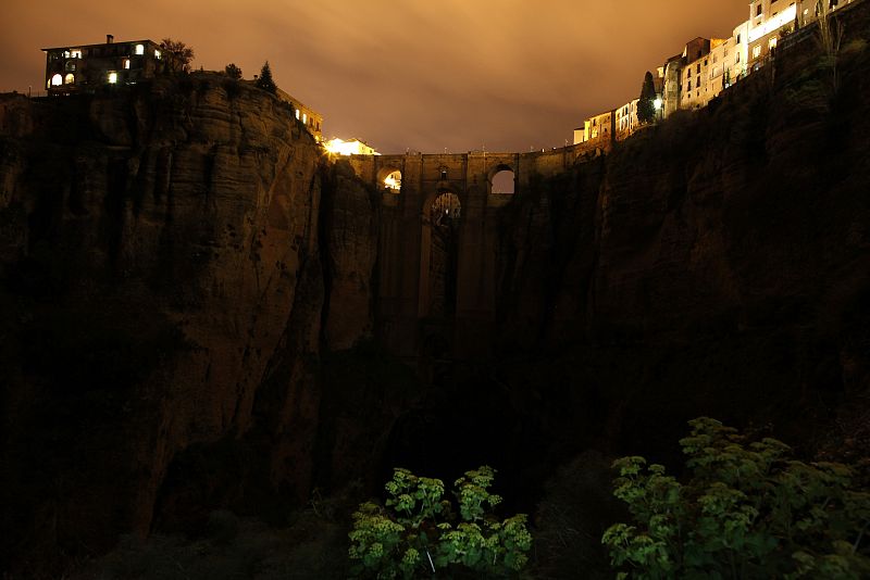 The "Puente Nuevo" (New Bridge) is seen during Earth Hour in Ronda, near Malaga