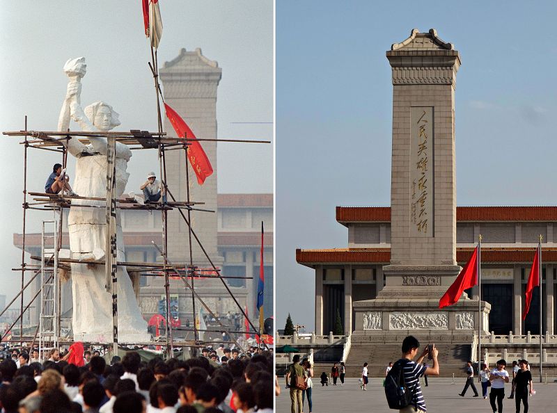 La 'Estatua de la Libertad' que lucía el 30 de mayo de 1989 ha despaarecido hoy,