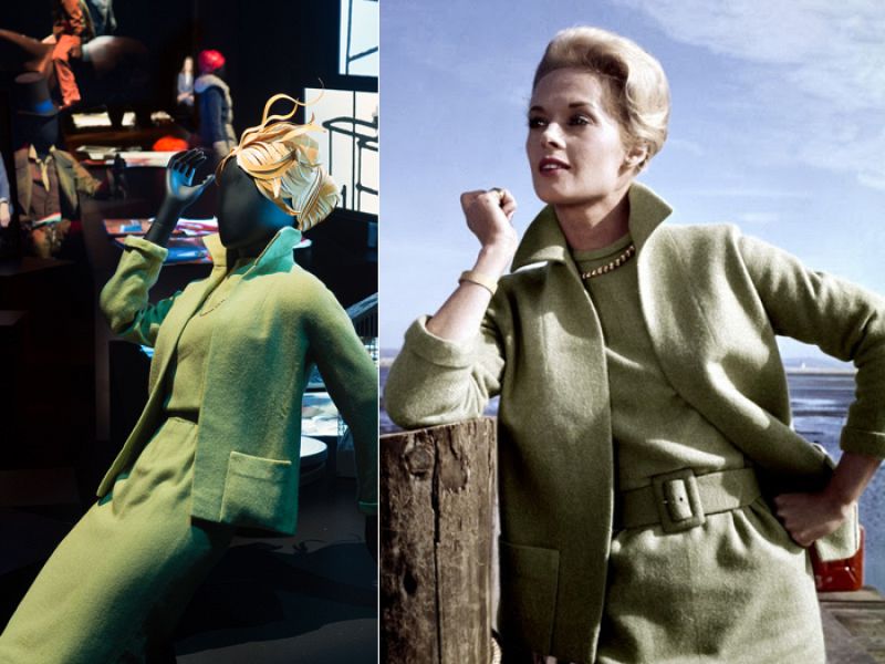 Traje verde de Edit Head llevado por Tippi Hedren en Los Pájaros.
