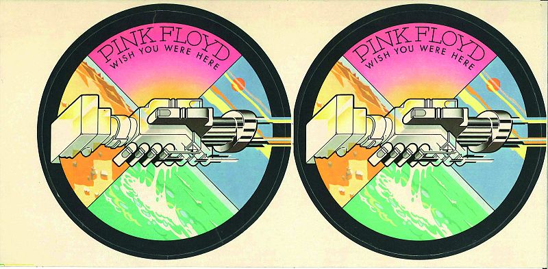 George Hardie-  Whish you where here. Pegatina . Hignosis para Pink Floyd. Tinta y aerógrafo. 1975.