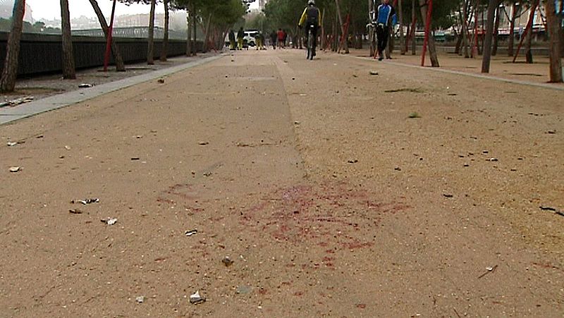 Imagen de televisión de restos de la reyerta en Madrid Río
