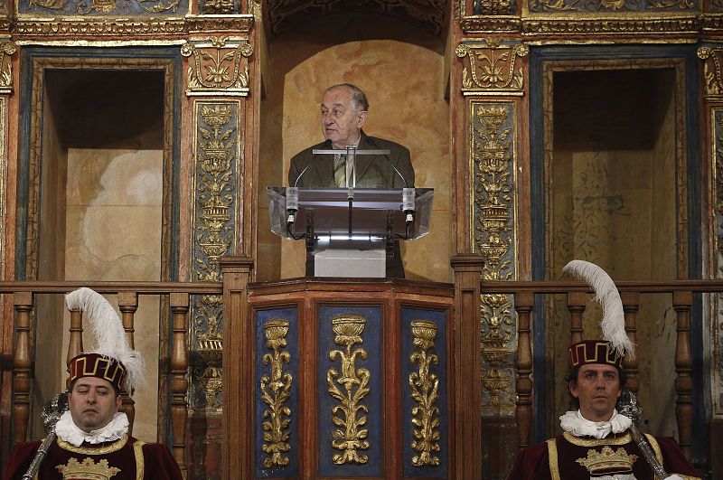 El escritor Juan Goytisolo, durante su discurso tras recibir el Premio Cervantes.