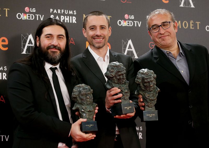 Nacho Arenas, David Machado y Jaime Fernández con el Goya al mejor Sonido por "El Desconocido"