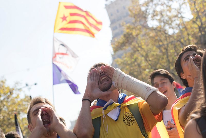 Ante la sede Òmnium Cultural, algunos de los manifestantes han depositado claveles ante la puerta de la entidad.