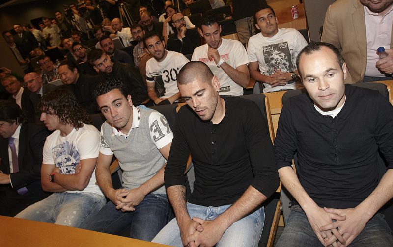 Los jugadores del primer equipo el día que Guardiola anuncia su adiós al banquillo culé.