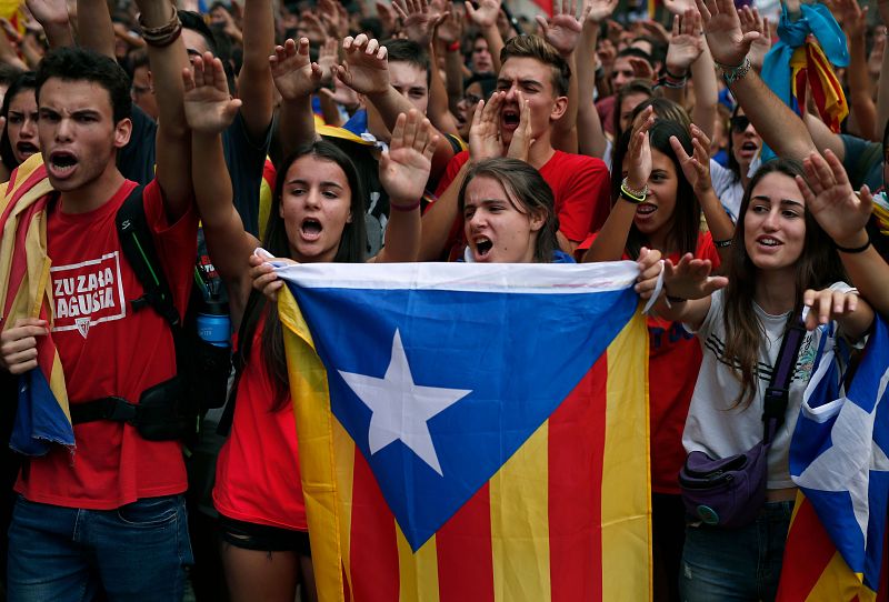Manifestación de estudiantes en el aniversario del 1-O