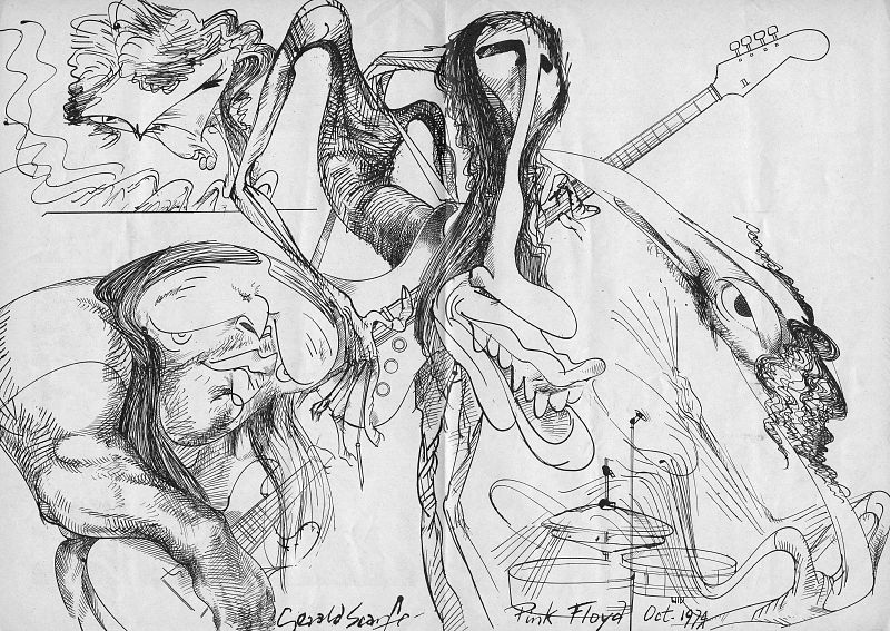 Caricatura de Pink Floyd incluida en el programa de la gira de 1974.