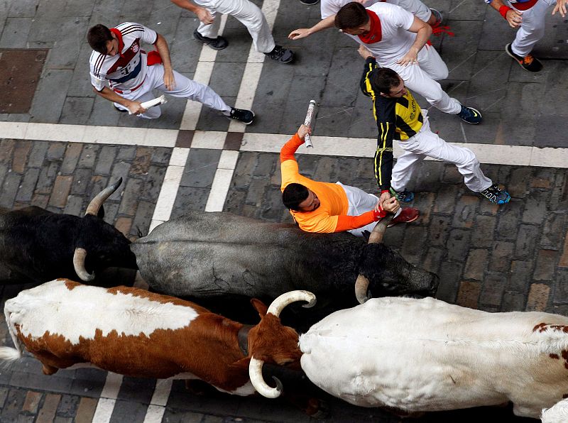 Un mozo delante de un toro cárdeno