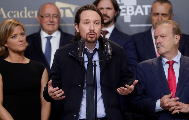 Iglesias atiende a los medios tras el debate
