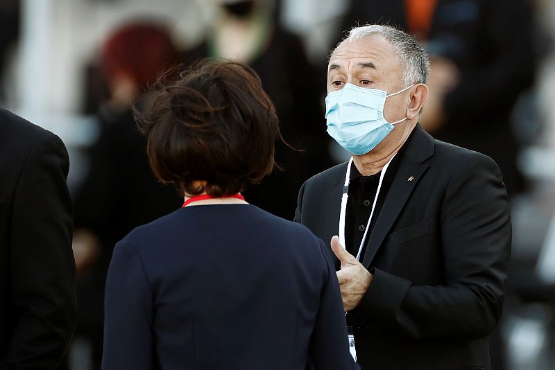 El Secretario General de UGT, Pepe Álvarez, a su llegada al Patio de la Armería del Palacio Real que alberga este jueves el homenaje de Estado a las víctimas de la pandemia.