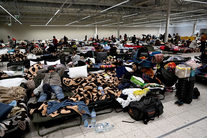 Ukrainian refugees at the train station in Przemysl
