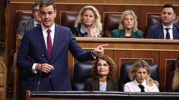 El presidente del Gobierno, Pedro Snchez, interviene durante una sesin de control al Gobierno, en el Congreso de los Diputados,