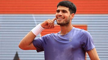 Alcaraz, feliz tras anotarse un punto en la final del Master 1000 de Montecarlo