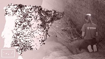 Mapa de fosas sobre imagen de la exhumacin de Pico Reja, en Sevilla