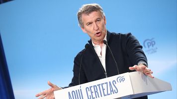 El presidente del PP, Alberto N��ez Feij�o, interviene en un acto en Ponferrada (Le�n).