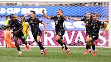 Celebraci�n del gol de Eust�quio en el Sud�frica - Canad� en el Mundial 2026