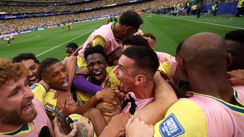 Brasil celebra el gol de Martinelli ante Jap�n en el Mundial 2026
