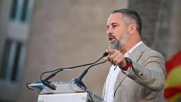El presidente de VOX, Santiago Abascal, durante un acto de precampa�a en Almer�a