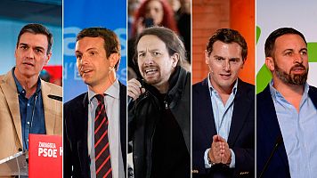 De izquierda a derecha  Pedro Snchez, Pablo Casado, Pablo Iglesias, Albert Rivera y Santiago Abascal