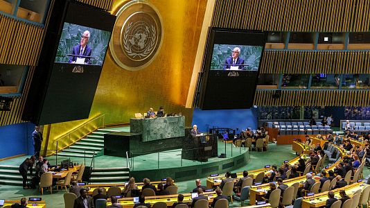 El Observador Permanente de Palestina ante las Naciones Unidas, Riyad Mansour, durante su discurso previo a la votaci�n