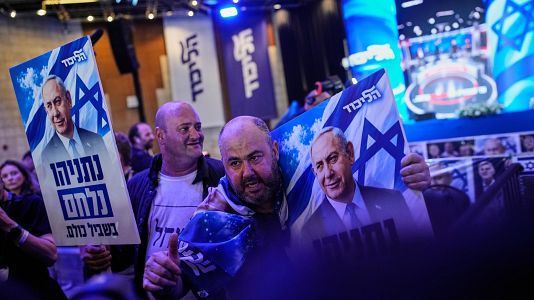 Simpatizantes de Netanyahu en la sede electoral del Likud