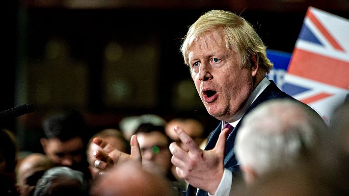 El primer ministro britnico y candidato conservador en las elecciones, Boris Johnson, durante uno de sus ltimos mtines