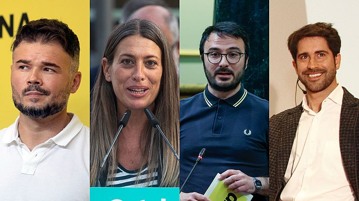 De izquierda a derecha, Gabriel Rufi�n (ERC), M�riam Nogueras (Junts), Albert Botran (CUP) y Roger Monta�ola (PDeCAT)