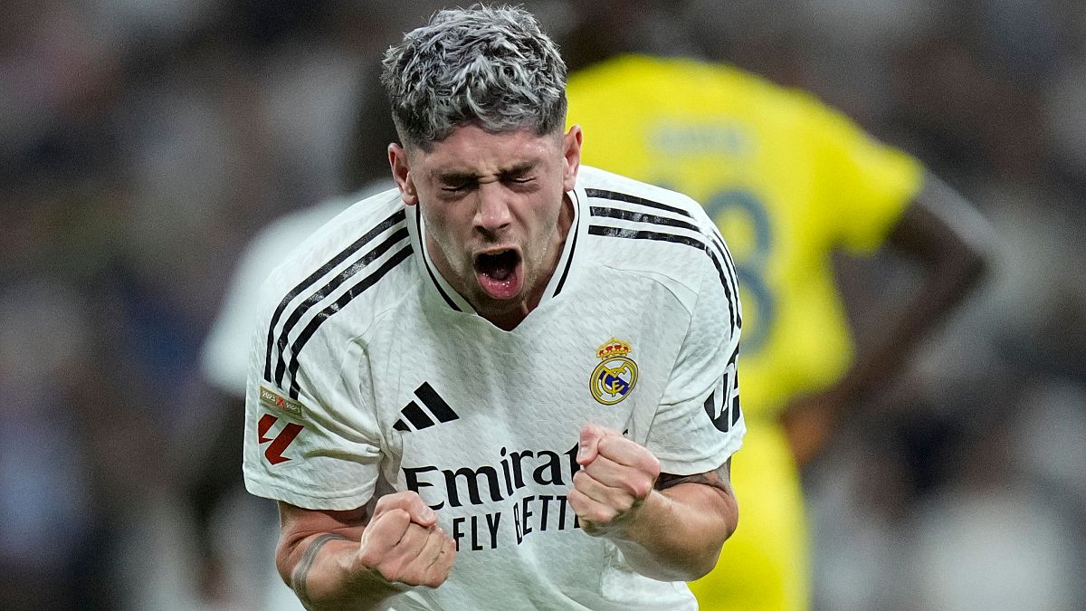 Fede Valverde celebra el primer gol en el real Madrid 2-0 Villarreal.