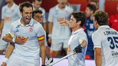 Marc Miralles celebra el gol que mete a Espa�a en semifinales
