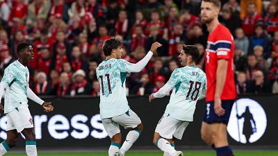 Portugal celebra el gol de Joao F�lix en Noruega