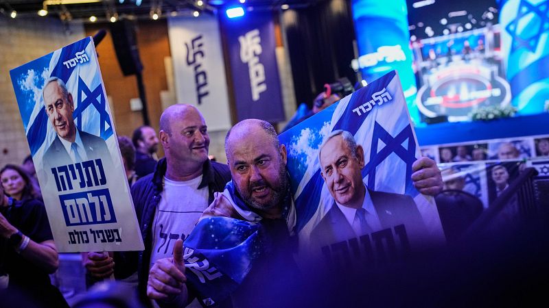 Simpatizantes de Netanyahu en la sede electoral del Likud