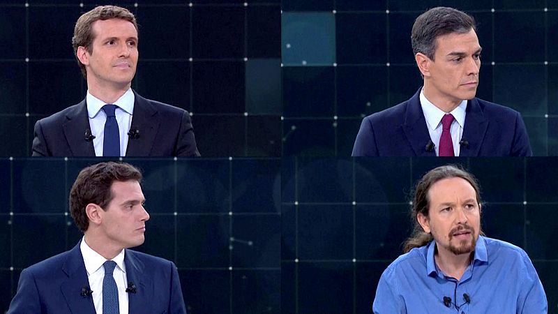 Minuto inicial de Albert Rivera, Pablo Iglesias, Pablo Casado y Pedro Snchez